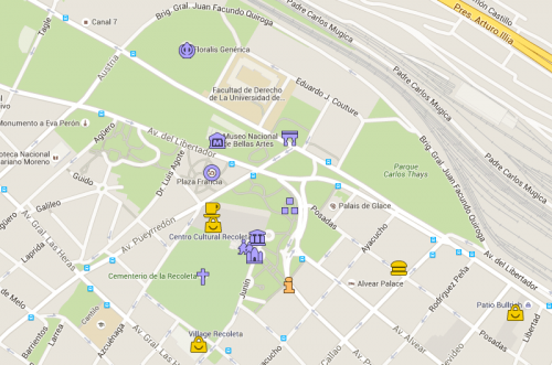 Mapa de Buenos Aires com foco em Recoleta