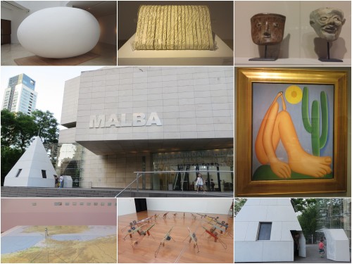 Foto montagem de panorama do MALBA e detalhes de obras expostas.